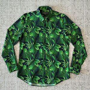 Paisley & Gray Green Button Down Shirt Tropical Leaf SlimFit Large NWOT